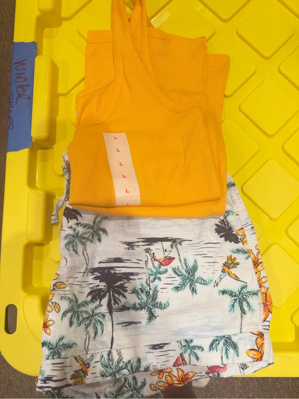 Old Navy orange Tank Top with Tropical Print Shorts - Picture 5 of 6